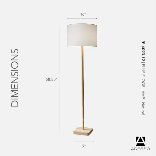 Vista 7 de Adesso Lámpara de pie con base de madera de caucho natural y pantalla de lino blanco, brillo ajustable de 3 vías, lámpara para dormitorio, sala