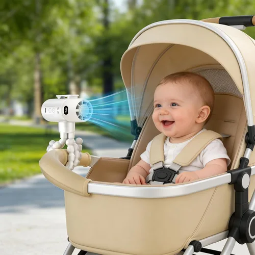 Vista 4 de Flexible Multi Leg Clip On Stroller Fan with 5 Settings and 4000mAh Rechargeable Battery for Infant Crib and Tr White