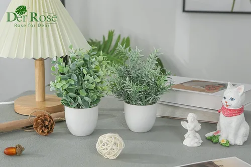 Vista 5 de Der Rose - Paquete de 4 plantas falsas pequeñas para decoración de escritorio de oficina