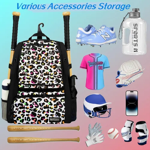 Vista 5 de Bolsa de béisbol juvenil con compartimento ventilado para zapatos, bolsa de bate de sóftbol para guantes de bateo, casco, equipo de teeball