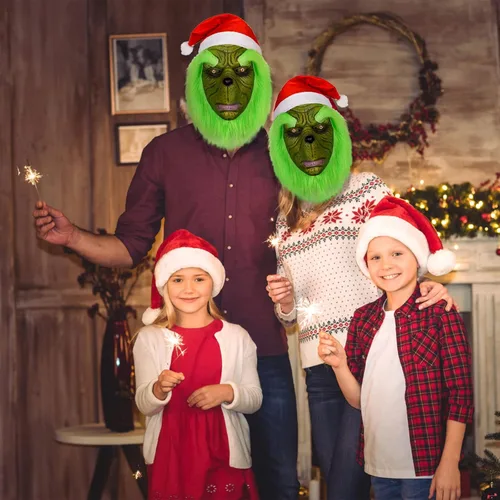 Vista 2 de Halford Green Monster Mask Christmas Cute Costumes Mask Latex Role Play Mask Xmas Funny Full Face Mask for Party Props