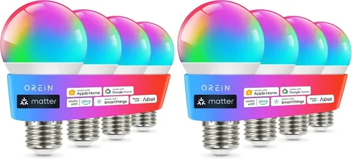 Vista 10 de OREiN Matter - Bombilla inteligente, bombillas inteligentes con control remoto que funcionan con Apple Home, Alexa, Google Home, SmartThings