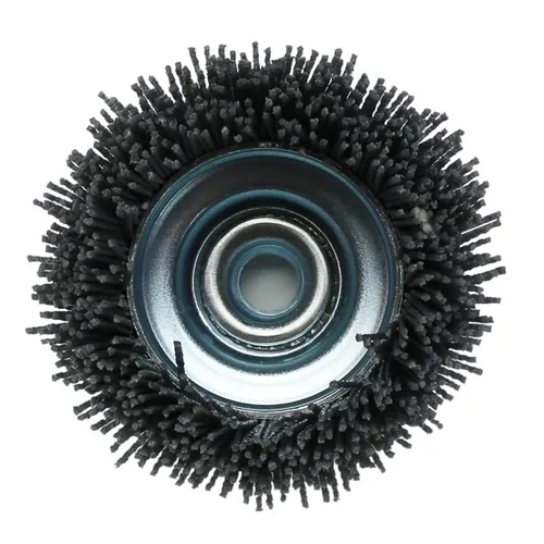 Vista 7 de BHA Cepillo de copa de cerdas de nailon de filamento abrasivo de 4", eje de rosca 5/8-11 - Gris (grano 80)