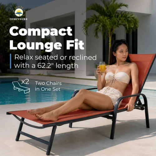 Vista 6 de ComfySure Sillones de metal para exteriores, juego de 2 con reposabrazos, reclinables ajustables en 5 posiciones, acabado antioxidante resistente a