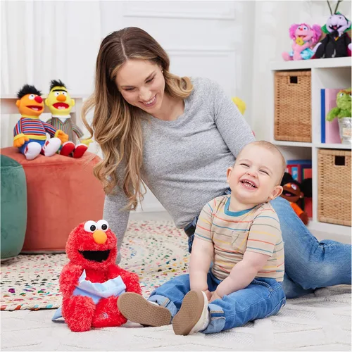 Vista 6 de GUND Sesame Street - Peluche animado oficial de Peek-a-Boo Elmo de Muppet de Plaza Sésamo, juguete sensorial de felpa prémium para edades de 18 Azul