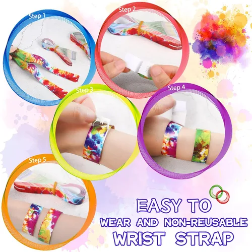 Vista 3 de Eersida 500 pulseras de papel para eventos de neón VIP Tie Dye Rainbow