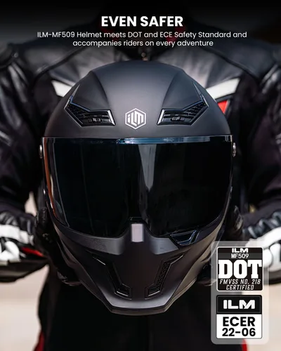 Vista 3 de ILM Casco de motocicleta de cara completa DOT ECE Powersports (negro mate, S) y auriculares Bluetooth con sistema de alta fidelidad