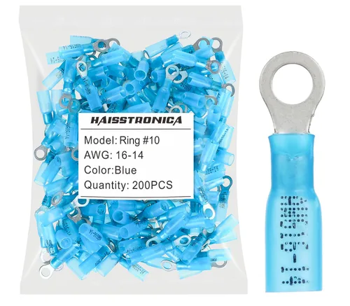 Vista 34 de haisstronica 100 conectores de anillo termorretráctiles de grado marino azul de 1/4 pulgadas, conectores de terminales de anillo de cobre rojo