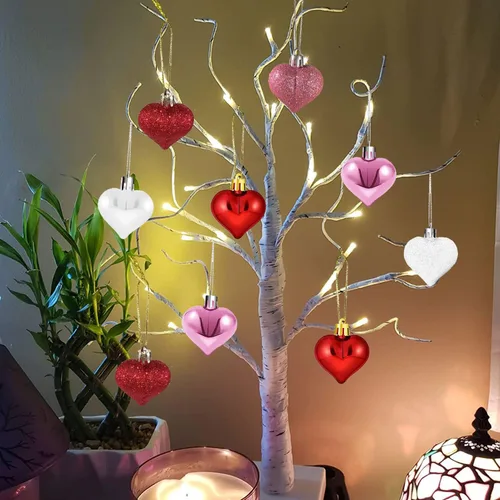 Vista 3 de Árbol de San Valentín, centro de mesa para el día de San Valentín, decoraciones iluminadas de San Valentín para oficina, hogar, mantel de San