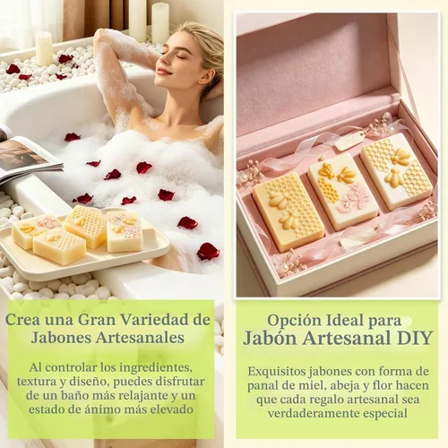 Vista 6 de Bee - Moldes de silicona para jabón, paquete de 2 moldes rectangulares de Jabón de panal de abeja