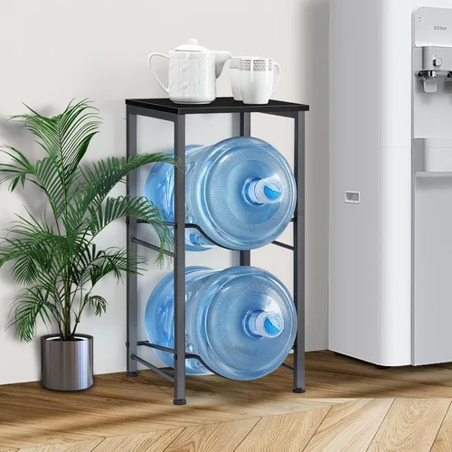 Vista 4 de MOOACE Estante para jarra de agua de 5 galones, organizador de 2 niveles para botellas de agua con estantes de almacenamiento, estante dispensador