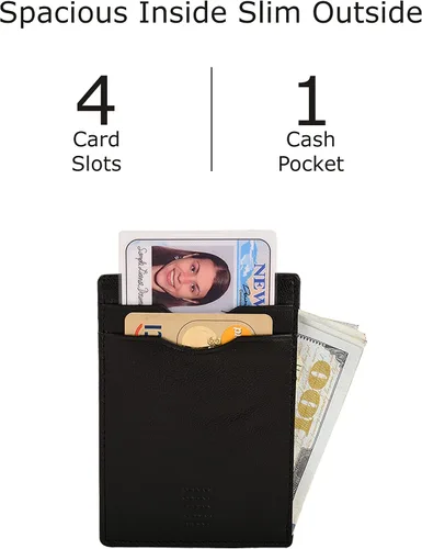 Vista 4 de Elegant Plain cardholder Genuine Leather RFID blocking Magnetic Clip Cardcase Wallet Slim Design for Front and Back Pocket Quality Cardcase wallet