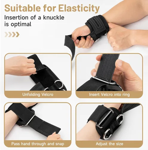 Vista 3 de MANUEKLEAR - Correas de muñeca antideslizantes para levantamiento de pesas, correas de levantamiento de pesas con anillos en D para entrenamiento