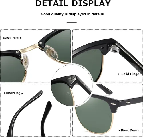Vista 49 de AEVOGUE Gafas de sol polarizadas para mujeres y hombres semi marco retro gafas de sol AE0369