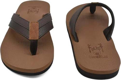 Vista 4 de KuaiLu - Sandalias de pata de gallo para hombre con soporte para el arco y plantilla de piel usada para tapetes de yoga
