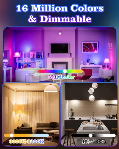 Vista 4 de Paquete de 6 bombillas inteligentes GU10, bombillas LED GU10 de 5 W, cambio de color, regulable, sincronización de música, temporizador, control