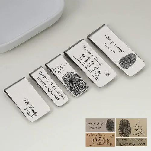 Vista 4 de Clip de dinero personalizado para hombre, con texto grabado personalizado, logotipo, nombre, fecha, huellas dactilares, dinero en efectivo, crédito