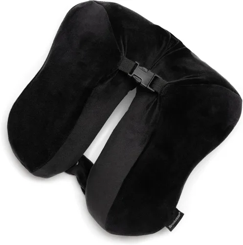 Vista 3 de Brookstone Almohada de viaje de espuma viscoelástica 2 en 1, acogedora almohada de apoyo suave en forma de U para viajes, color negro Compact