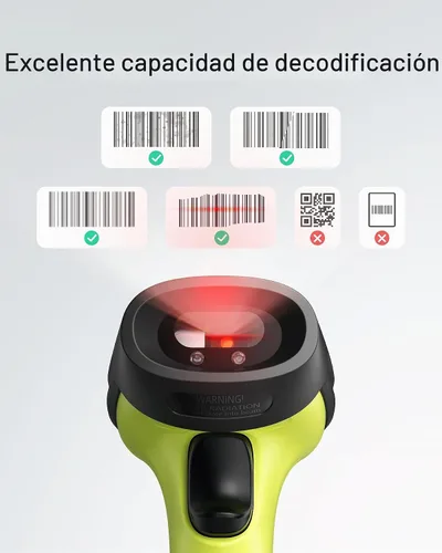 Vista 2 de Inateck Escáner de código de barras, escáner inalámbrico, 1 carga 180 días en espera, rango de 35M, escaneo automático, BCST-60 verde