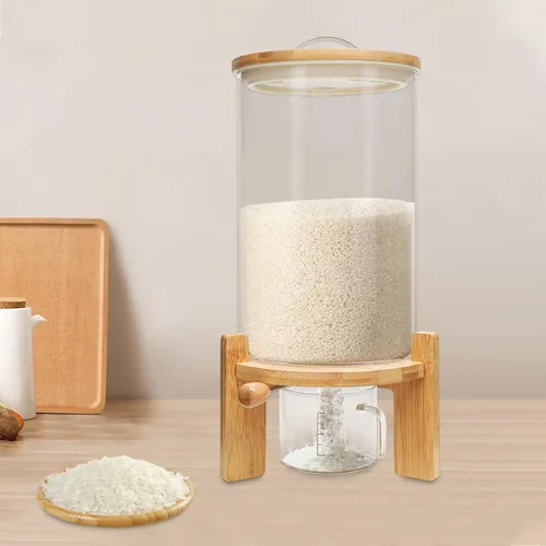 Vista 2 de 7.5L Cereal Contenedores Almacenamiento,Dispensador de cereales Harina Arroz Contenedor de almacenamiento Tanque de vidrio W/Lid Medición Taza Cubo