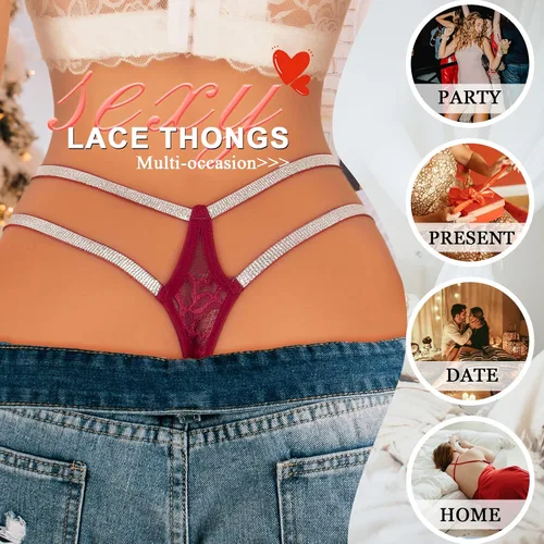 Vista 97 de Ropa interior con purpurina transpirable con encaje sexy para mujer