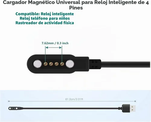 Vista 7 de Cable cargador de reloj inteligente, accesorios magnéticos universales para SmartWatch, cable de carga de 4 pines, espacio entre pines de contacto