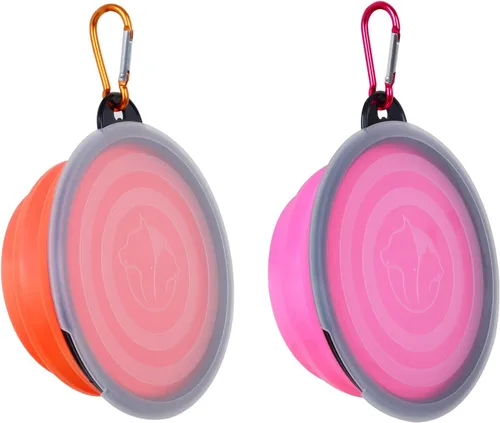 Vista 8 de Tazón plegable para perro, paquete de 2 cuencos de viaje portátiles y plegables para mascotas, platos plegables para perros y gatos y animales