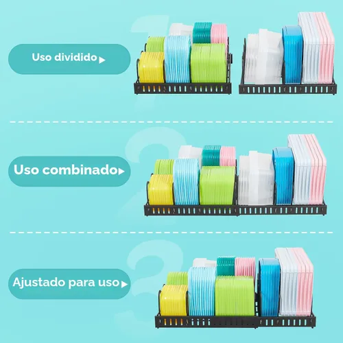 Vista 5 de Organizador de tapa expandible para contenedores de alimentos, gran capacidad, ajustable, 8 divisores, organizador de tapa desmontable
