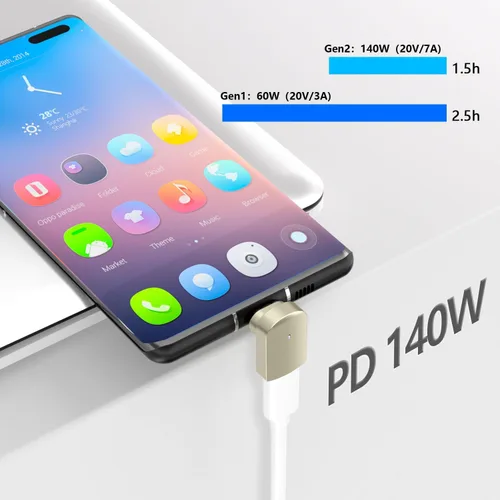 Vista 4 de Adaptador magnético USB C de 90 grados 40Gbps adaptador magnético USB C con USB4 8K 60Hz 140w carga rápida para MacBook Pro y la mayoría