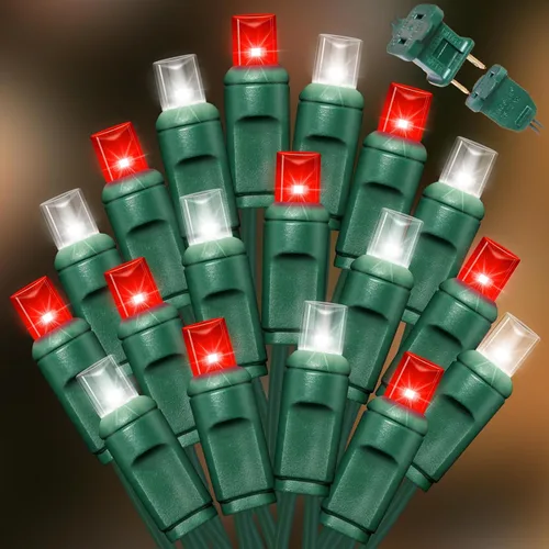 Vista 16 de LAMPHOME 100 unidades (2 paquetes de 50L) de luces de cadena, 30% de bombillas centelleantes y 70% de bombillas de luz constante, luces de Navidad