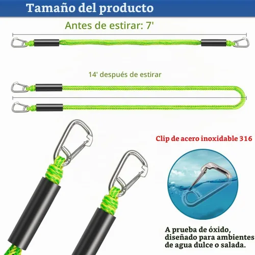 Vista 2 de Líneas de muelle elástico para barcos, Líneas de anclaje de bungee para barcos, Cuerda de anclaje elástica para barcos, Línea de anclaje PWC