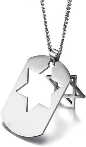 Vista 6 de Collar con colgante de estrella de David de acero inoxidable para hombre con símbolo religioso judío hexagonal, Acero inoxidable