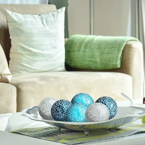Vista 6 de Vesici 6 bolas de mosaico decorativas para cuencos, bolas de vidrio de mosaico, esferas decorativas de mesa para sala de estar, centro de mesa