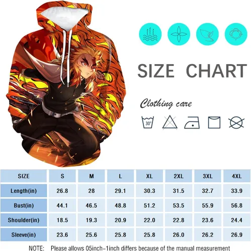 Vista 4 de RASBCTK Demon Rengoku Shinjurou Slayer Hoodies Men's Flame Printed Sweatshirt 3D Hoodie Anime Cosplay Costumes