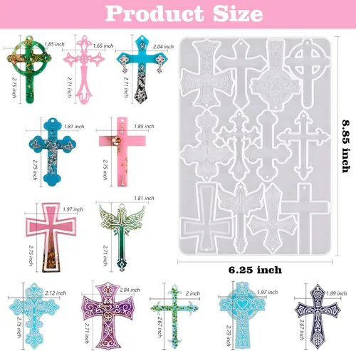 Vista 3 de Moldes de resina cruzada, 12 cavidades de resina epoxi para cruz, moldes de silicona para llavero, manualidades, collares, joyas, colgantes, hacer