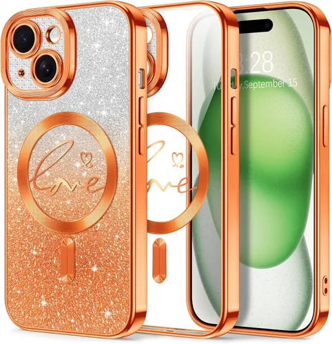 Vista 103 de Hython Funda para iPhone Air con purpurina, compatible con MagSafe Love Heart fundas magnéticas transparentes para teléfono para mujeres y niñas