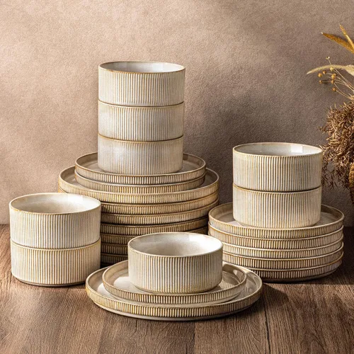 Vista 20 de GBHOME Stoneware Dinnerware Sets for 4, 12-Piece Plates and Bowls Set
