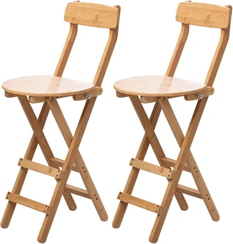 Vista 9 de Taburetes de bar plegables de bambú para el desayuno, taburete de cocina de 24 pulgadas/27 pulgadas con respaldo, silla alta de madera plegable