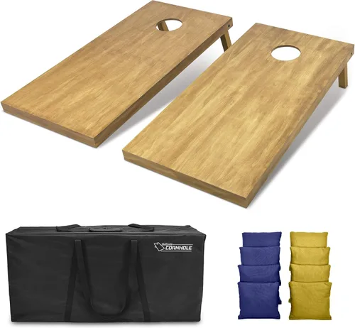 Vista 63 de GoSports 4 ft x 2 ft Regulation Size Wooden Cornhole Boards Set with Light Brown Finish - Includes Carrying Case and Bean Bags Negro- gris