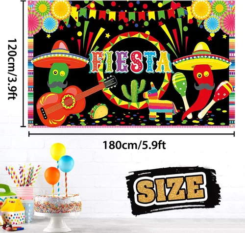 Vista 3 de Telón de fondo de fiesta mexicana, decoración de fiesta de carnaval del Cinco de Mayo, suministros de fiesta, suministros de fiesta, pancarta