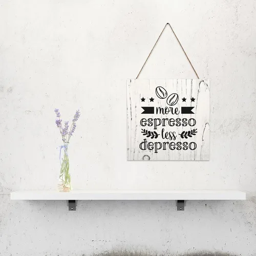 Vista 3 de ArogGeld Letrero de madera con texto en inglés "More Espresso Less Depresso" para decoración de pared de granja, placa de madera para cocina