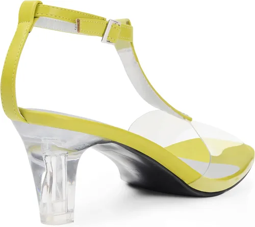 Vista 3 de ANN CREEK Sandalias de tacón transparente con correa en T y diamantes de imitación para mujer