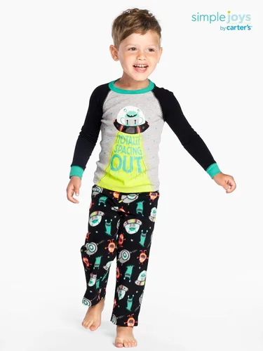 Vista 2 de Simple Joys by Carters Conjunto de pijama de 4 piezas para niños y niños pequeños parte superior de algodón y parte inferior de vellón