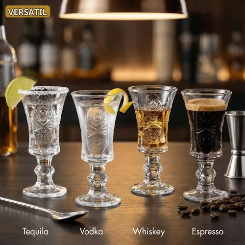 Vista 8 de Youeon Juego de 12 vasos de chupito de 1.5 onzas, vasos de chupito de vidrio grabado con base pesada, vasos pequeños para tequila, whisky, vodka