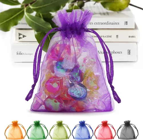 Vista 18 de ANZNKU Paquete de 50 bolsas de organza multicolor de 3 x 4 pulgadas, mini bolsas de regalo para regalos de Pascua, día de la madre, bolsa de joyería