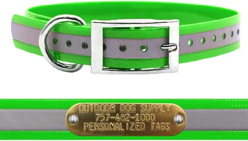 Vista 18 de Outdoor Dog Supply Collar de perro con anillo en D impermeable reflectante resistente de 1 pulgada para perros medianos y grandes con placa
