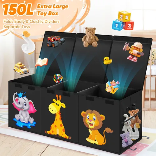 Vista 2 de Mabahoo Caja de Juguetes Extra Grande, Organizador de Almacenamiento Plegable con Tapas, Caja de Juguetes de Animales Lindos para Niños y Niñas