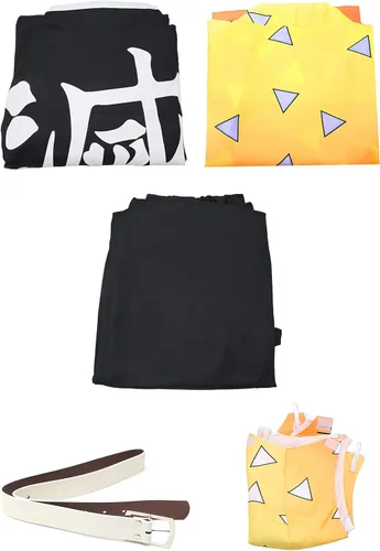 Vista 5 de C-ZOFEK Disfraz de cosplay para hombre, talla estadounidense, kimono Haori, uniforme negro con cinturón