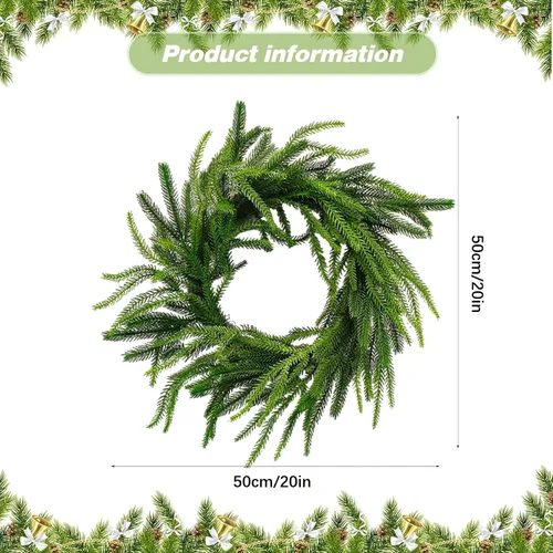 Vista 2 de Corona de pino Norfolk de Navidad de 20 pulgadas, corona verde artificial de aspecto real (1 unidad)