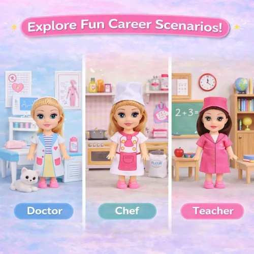 Vista 3 de Liberty Imports Little Career - Muñecas pequeñas con vestidos, mini muñecas pequeñas imaginativas con trajes para chef, médico, piloto, ingeniero